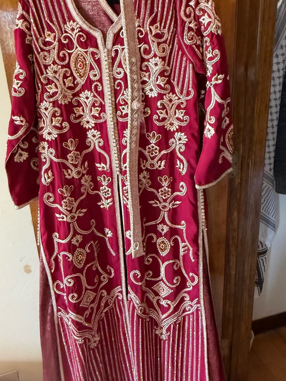 Red Embroidered Maxi Dress with Gold Accents